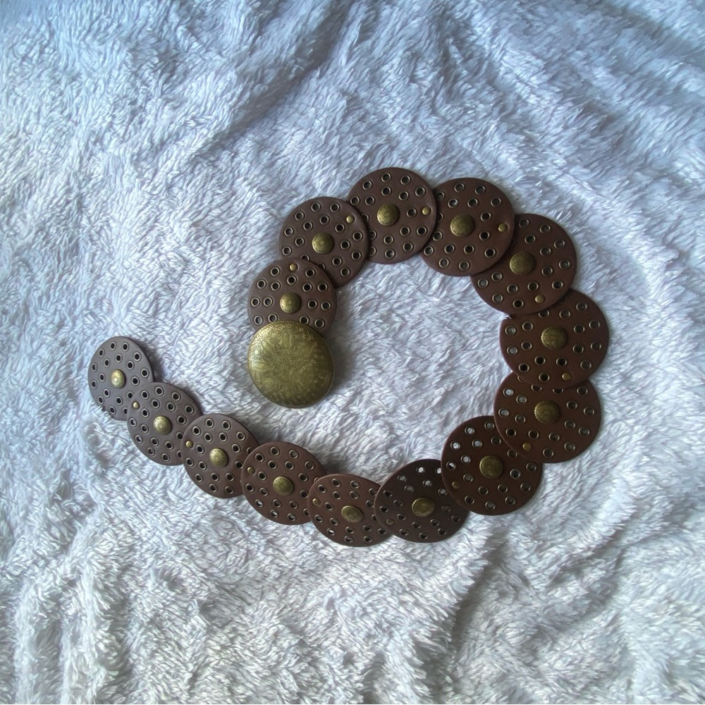 Cider Vintage Style Brown and Gold Button Belt